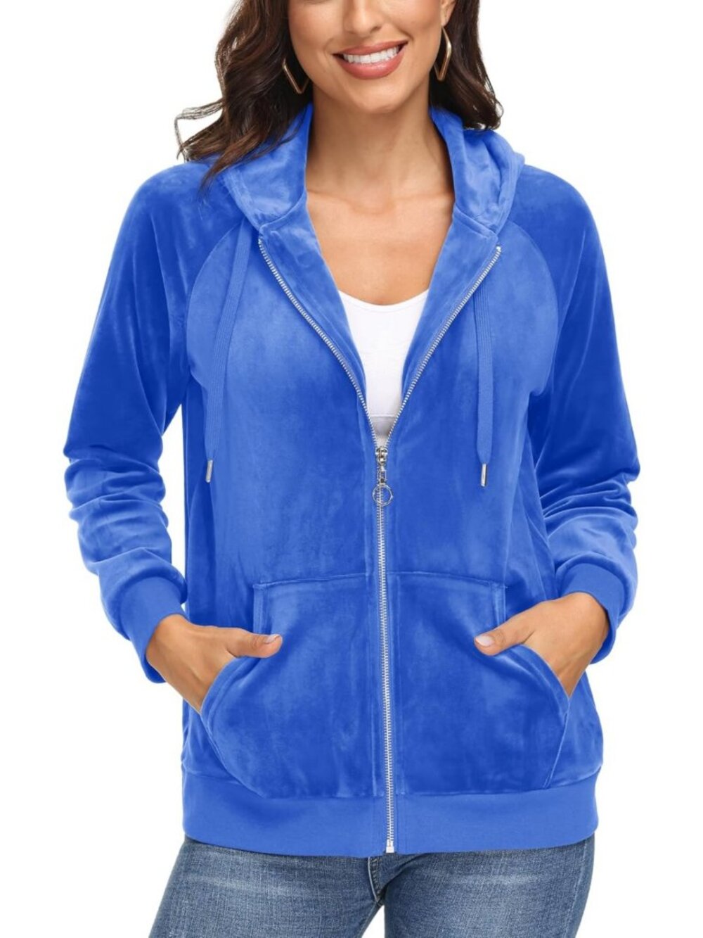 Cozy Velour Hooded Jacket for Women | Soft Warm Velvet Zip-Up with Pockets